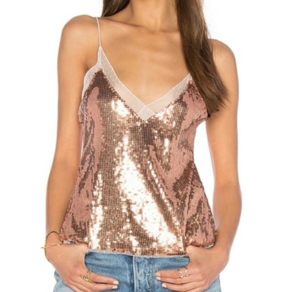 Free People Intimately Free M Sassy Sequins Rose Gold Tank Top NYE Party Event - Picture 1 of 6